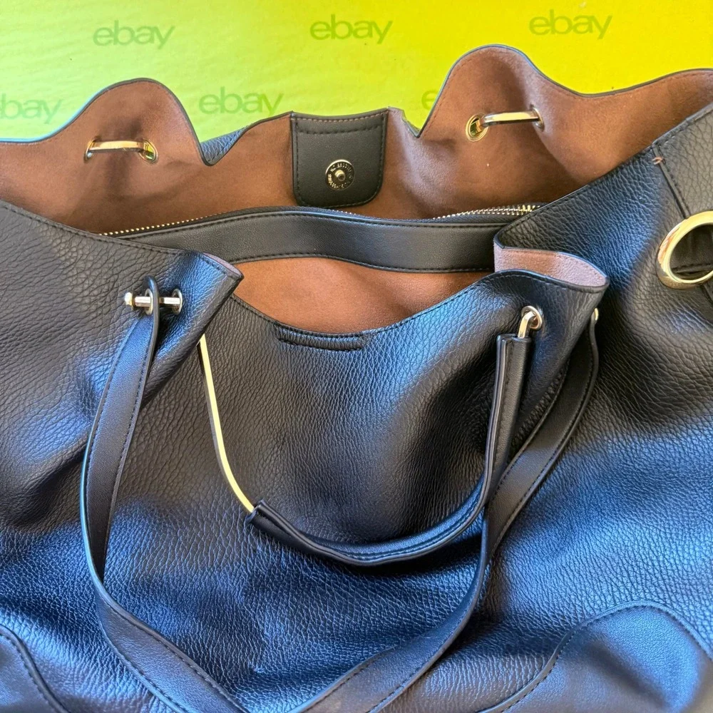 Sondra Roberts Squared Hobo Bag Womens Large Black inner pouch Quiet Luxury Chic